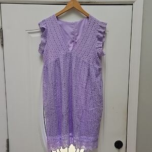 Lavender Eyelet Ruffle Sleeve Dress